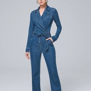 Denim surplice wrap jumpsuit